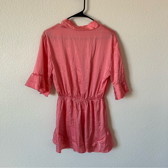 Silky Pink Ruffle Sleeve Bridal, Bridesmaid Romper - Picture 3 of 7